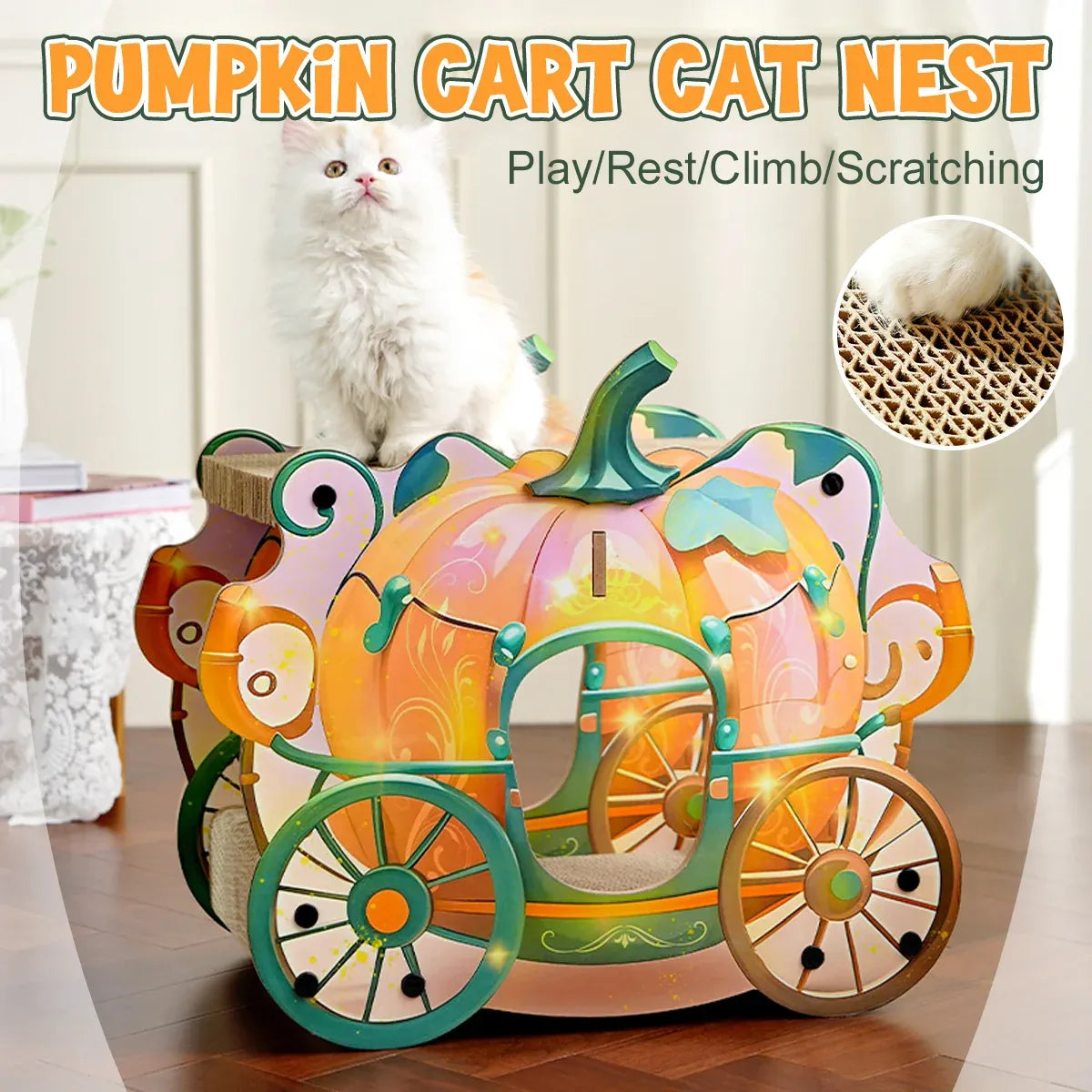 Pumpkin Cat Cart Double Layer Cat Scratch Board Cat Bed Furniture For Sleeping